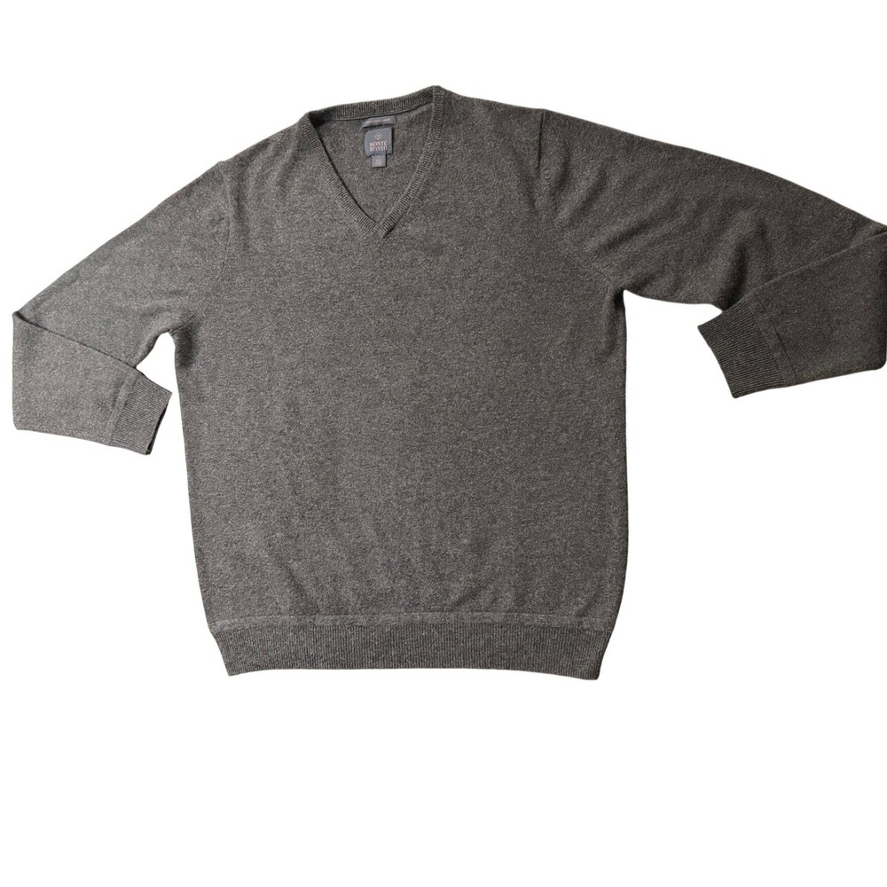 Monte Rosso Mens XL V-Neck Sweater 100% Italian Cashmere Brown